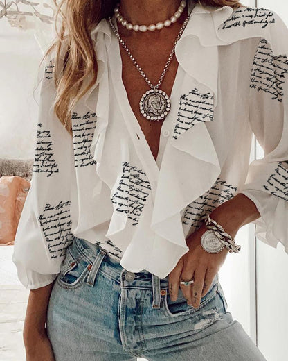 Vrouwen Bloes Bloemenprint Ruches Bohemian Stijl