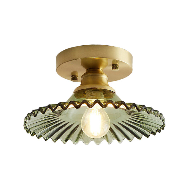 Industriële Plafondlamp met Geribbeld Glas – Groen of Helder – Ø22cm Retro Semi-Flush voor Woonkamer