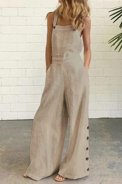 Jumpsuit Effen Kleur Vierkant Kraag Met Gesp Sluiting