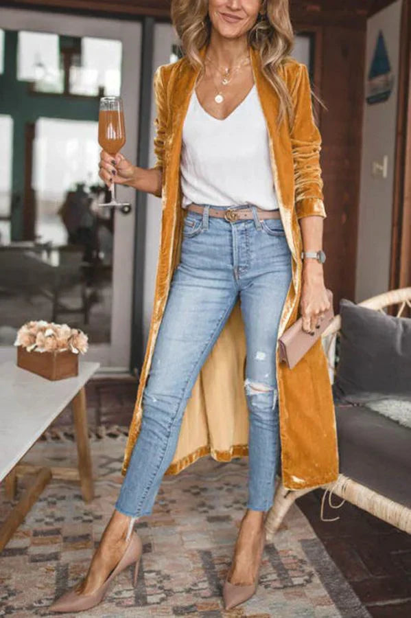 Zwarte Fluwelen Cardigan Lange Warm Elegante Look - StudioMarella