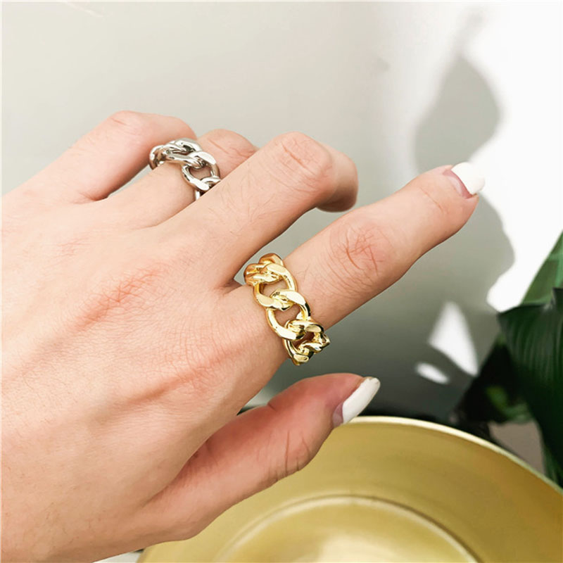 Dames Zilveren Ring met Open Schakel en Gedraaide Ketting - StudioMarella