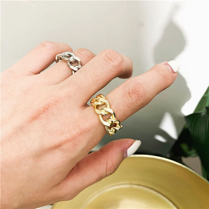Dames Zilveren Ring met Open Schakel en Gedraaide Ketting - StudioMarella