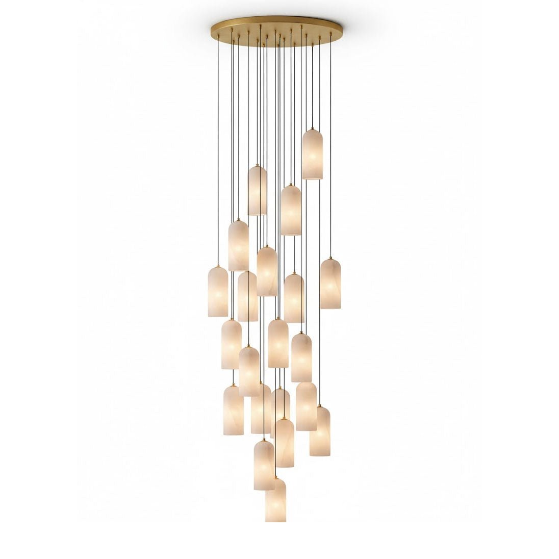 Alabasten Hanglamp met Gevlochten Snoer – Natuursteen Verlichting van Enkel Lichtpunt tot 21-Lichts Cluster – Mid-Century Modern Stijl Eetkamer Hanglamp met E12/E14 Fitting