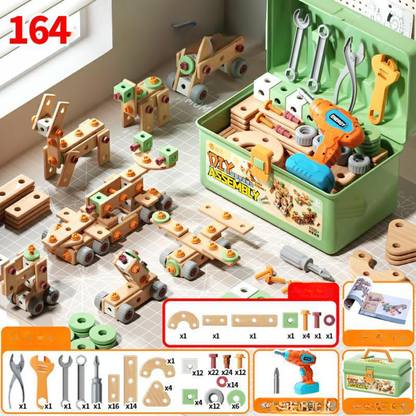 Houten Speelgoed Gereedschapsset voor Kinderen Constructieset met Koffer & Accessoires