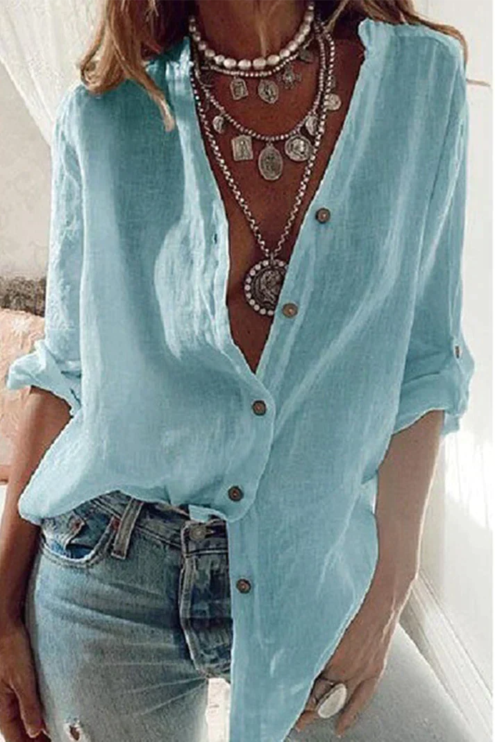 Vrouwelijke Blouse V-Hals Elegante Effengekleurd
