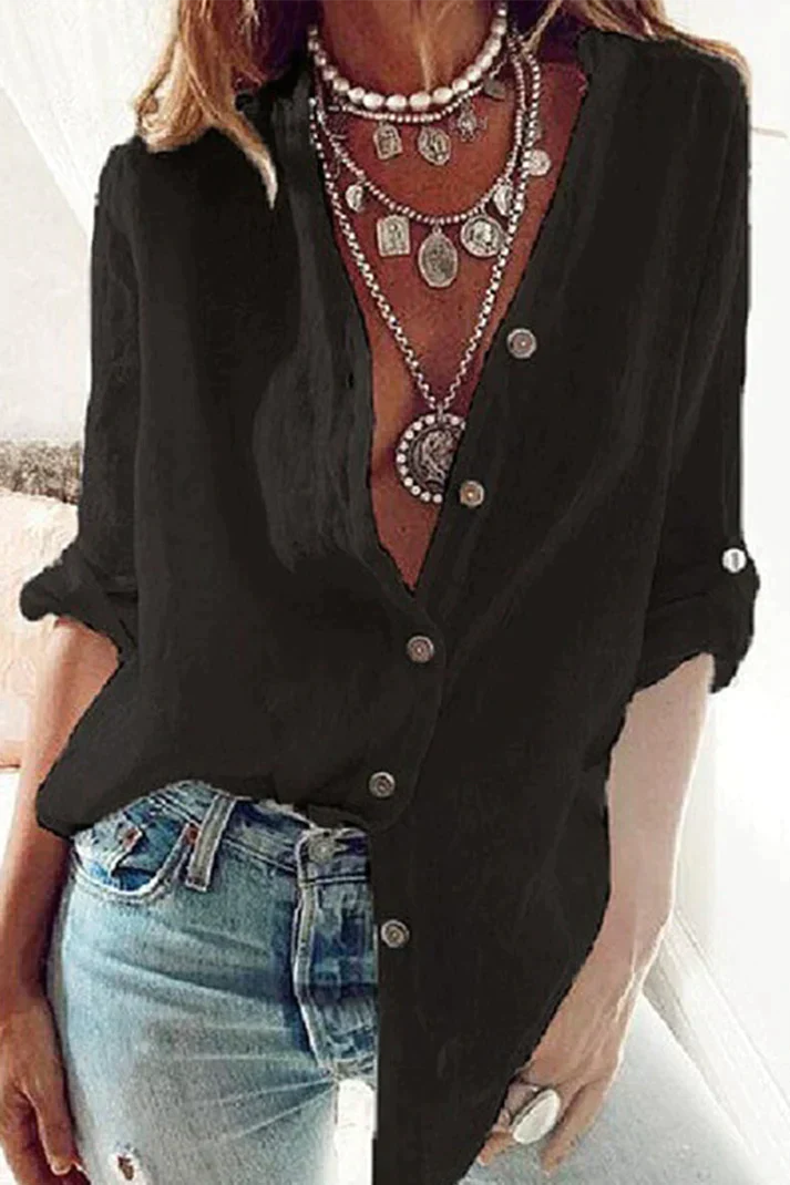 Vrouwelijke Blouse V-Hals Elegante Effengekleurd
