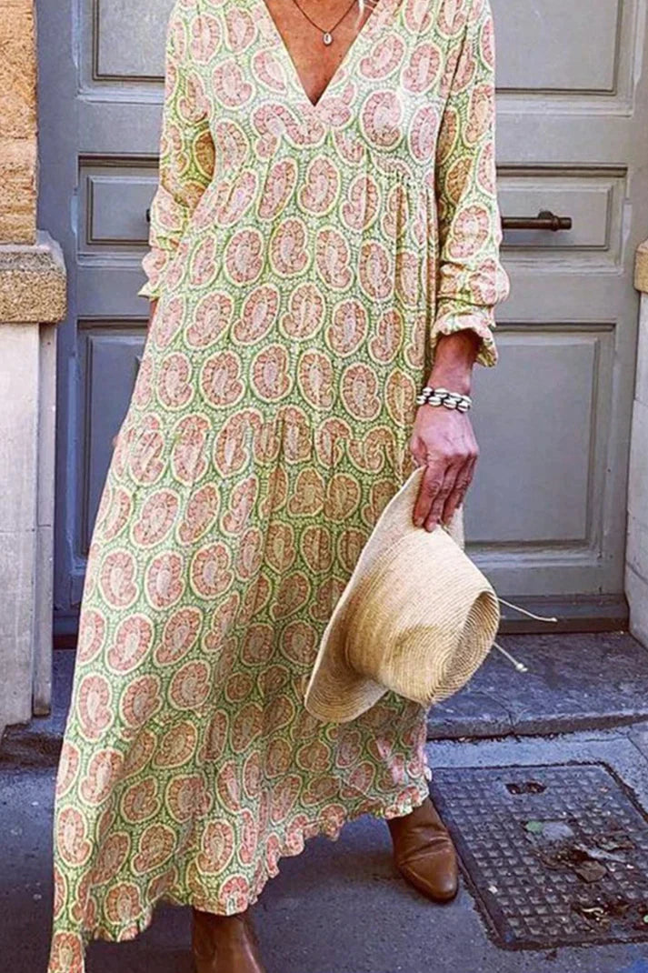 Zomerjurk V-Hals Patchwork Print Damesjurk