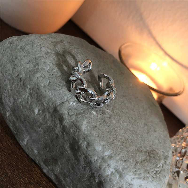 Dames Zilveren Ring met Open Schakel en Gedraaide Ketting