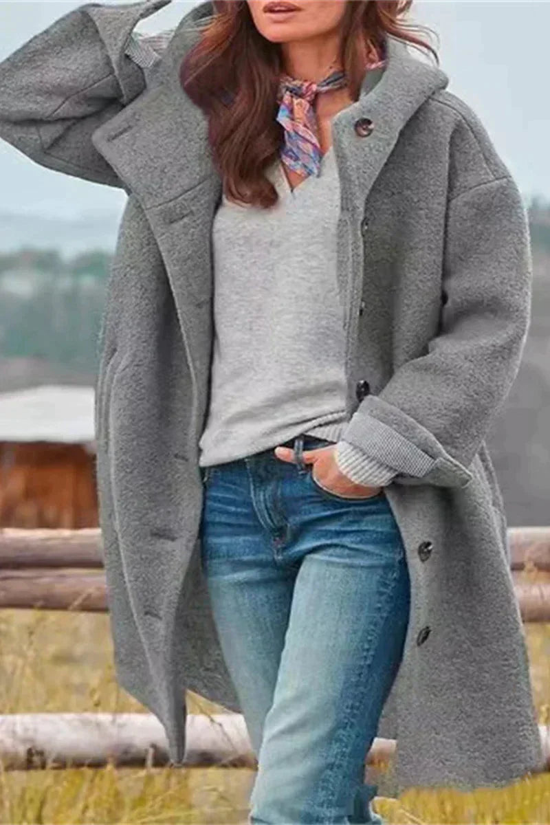 Damesjas Lang Model Effen Kleur Stijlvol Warm