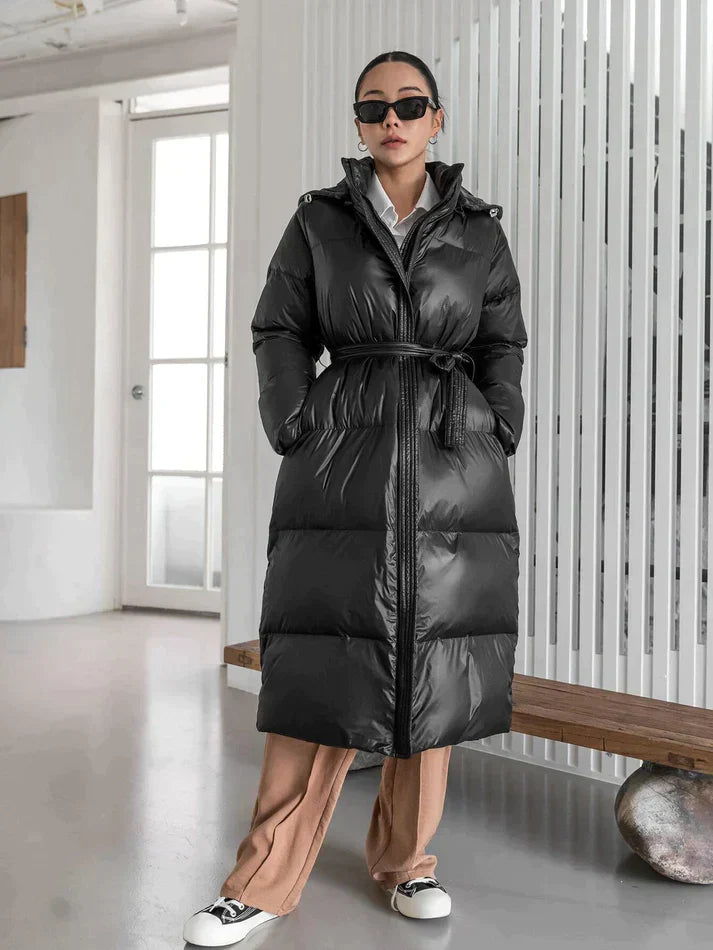 Pufferjas Warm Donzig met Riem voor Vrouw
