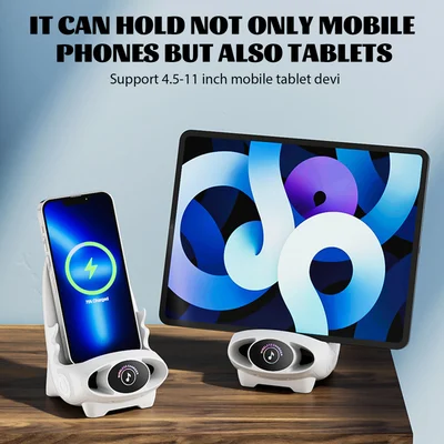 Draadloze Oplader 15W met Houder – Smartphone Snellader Staand of Liggend – Stoel Design met Koeling