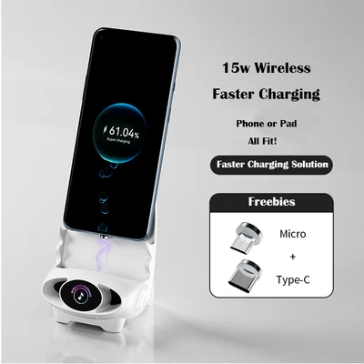 Draadloze Oplader 15W met Houder – Smartphone Snellader Staand of Liggend – Stoel Design met Koeling