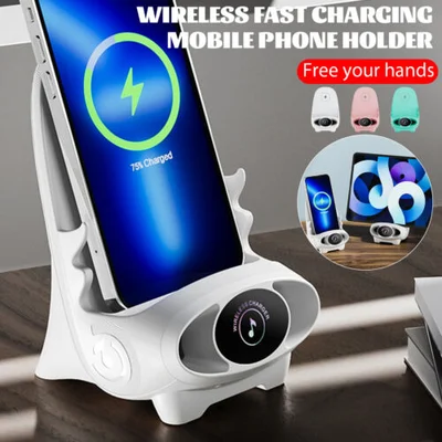 Draadloze Oplader 15W met Houder – Smartphone Snellader Staand of Liggend – Stoel Design met Koeling