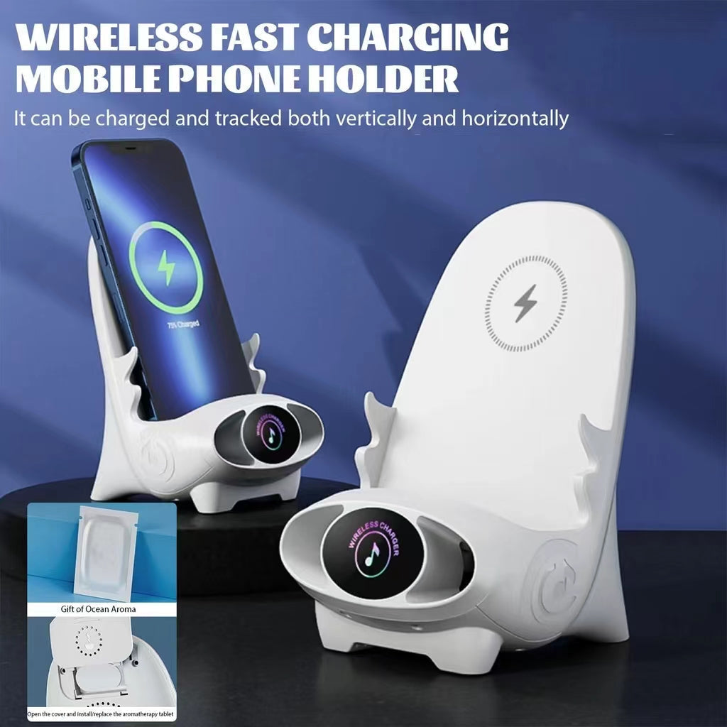 Draadloze Oplader 15W met Houder – Smartphone Snellader Staand of Liggend – Stoel Design met Koeling