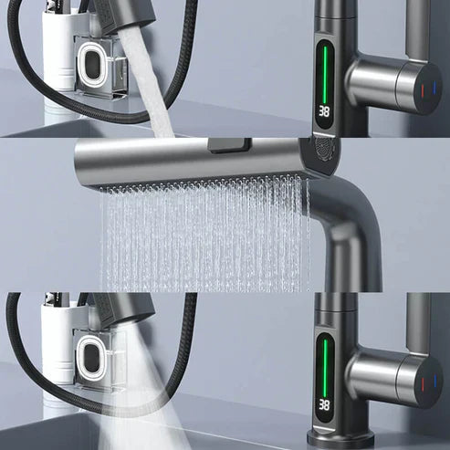 Flexibele Keukenkraan met LED Temperatuurindicator Chroom Zwart Wit 360° Draaibaar Uittrekbaar 60cm voor Keuken en Badkamer
