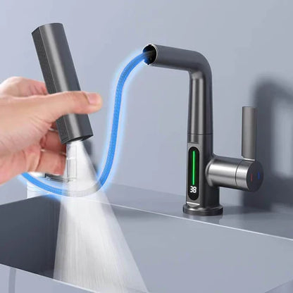 Flexibele Keukenkraan met LED Temperatuurindicator Chroom Zwart Wit 360° Draaibaar Uittrekbaar 60cm voor Keuken en Badkamer