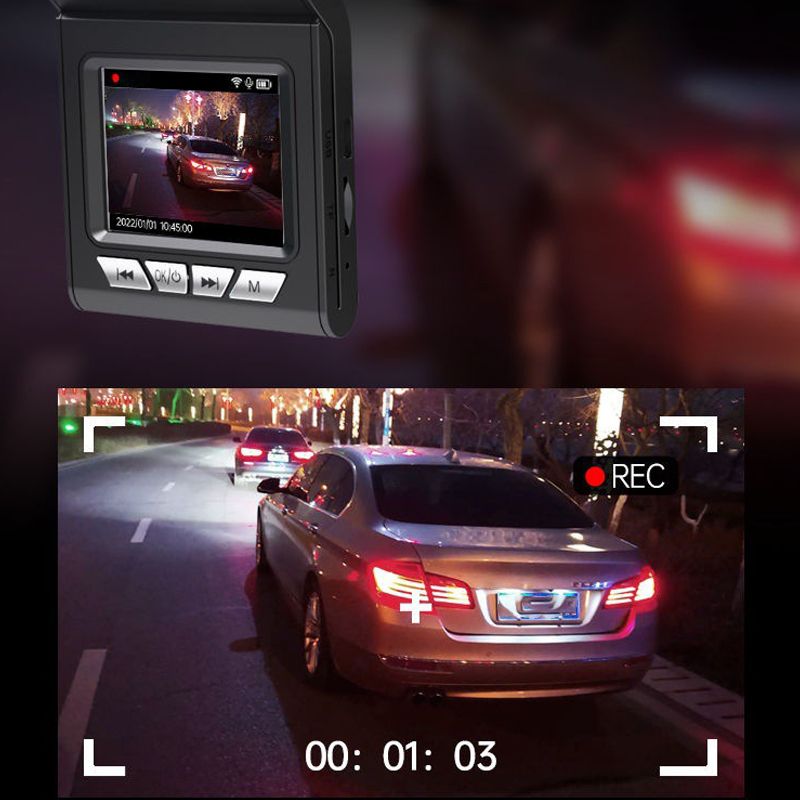 HD Dashcam met Bewegingsdetectie en Nachtzicht 1080P voor Auto | Compacte Camera met Zelfklevende Montage