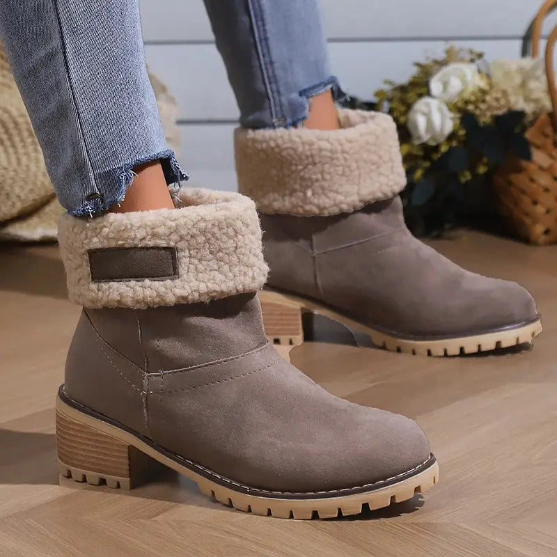 Winterlaarzen Dames met Lage Blokhak Comfortabel Antislip Warme Voering Stretch Zwart Groen Rood Elegante Laarzen