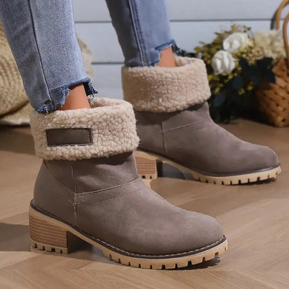 Winterlaarzen Dames met Lage Blokhak Comfortabel Antislip Warme Voering Stretch Zwart Groen Rood Elegante Laarzen