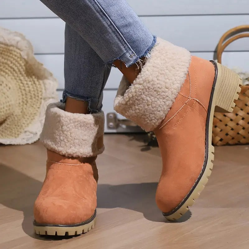 Winterlaarzen Dames met Lage Blokhak Comfortabel Antislip Warme Voering Stretch Zwart Groen Rood Elegante Laarzen