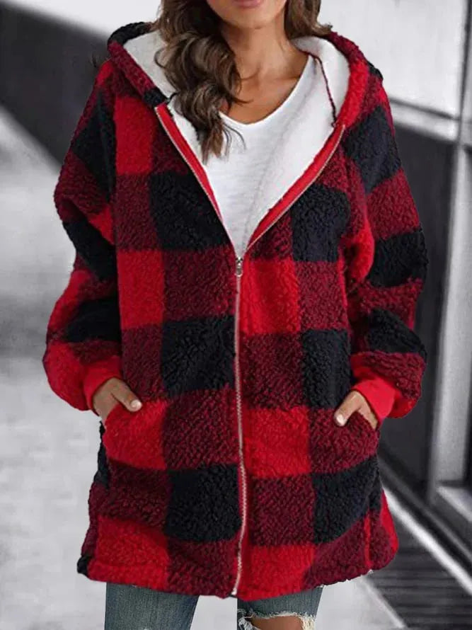 Dames Winterjas Stevig Warm Geruit