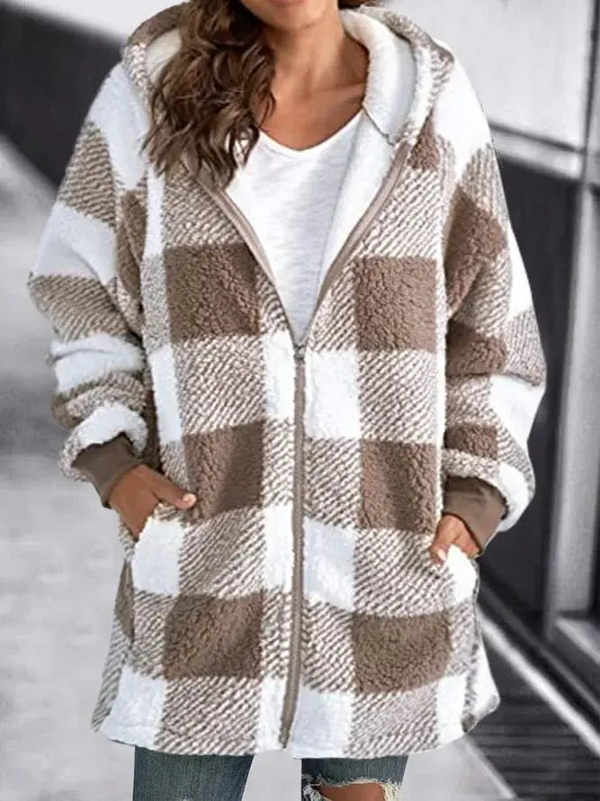 Dames Winterjas Stevig Warm Geruit
