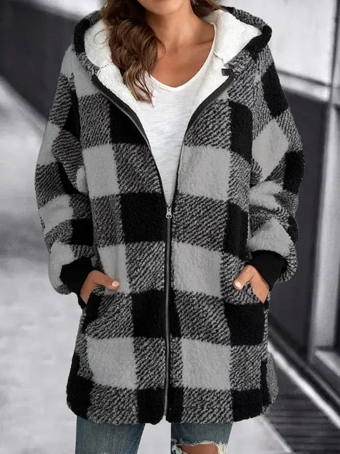 Dames Winterjas Stevig Warm Geruit