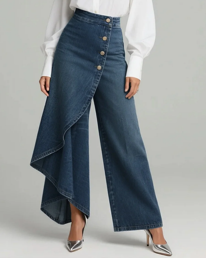 Dames Wide Leg Jeans Rok High Waist Asymmetrisch