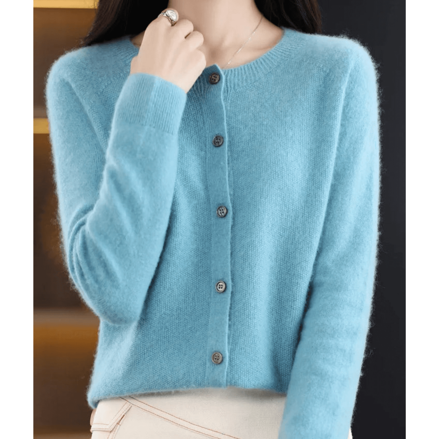 Dames Vest Fijngebreid Ronde Hals Wollook Warm