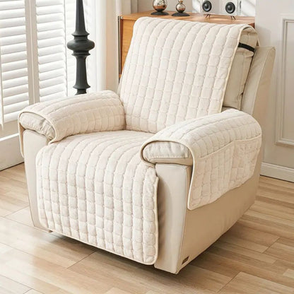 Gequilte Relaxfauteuil Hoes met Opbergzak – Microvezel Beschermhoes voor Recliner Stoel