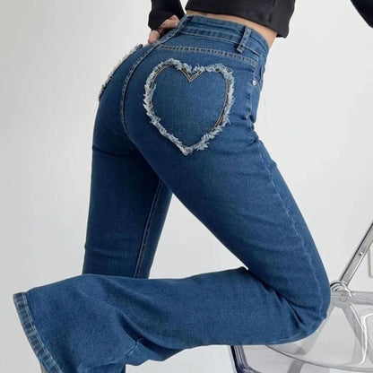 Dames Hoge Taille Flared Jeans met Franjes