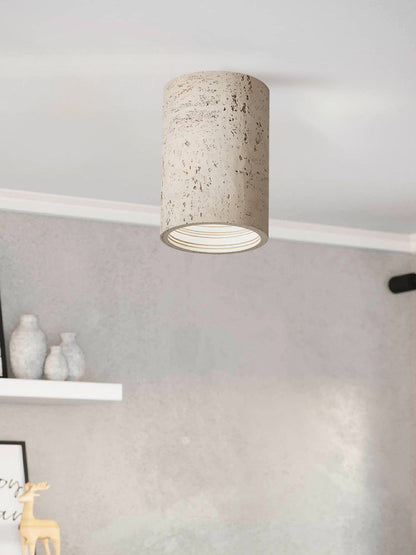Cilindrische plafondlamp van travertijn – LED verlichting voor moderne interieurs