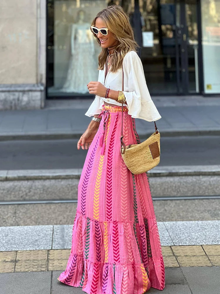 Retro Midi-rok met Ruches en Bloemenprint