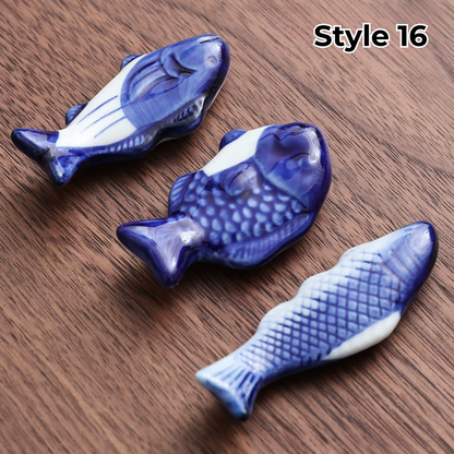 Keramische Eetstokjessteun met Dier- en Fruitmotieven – Set van 3