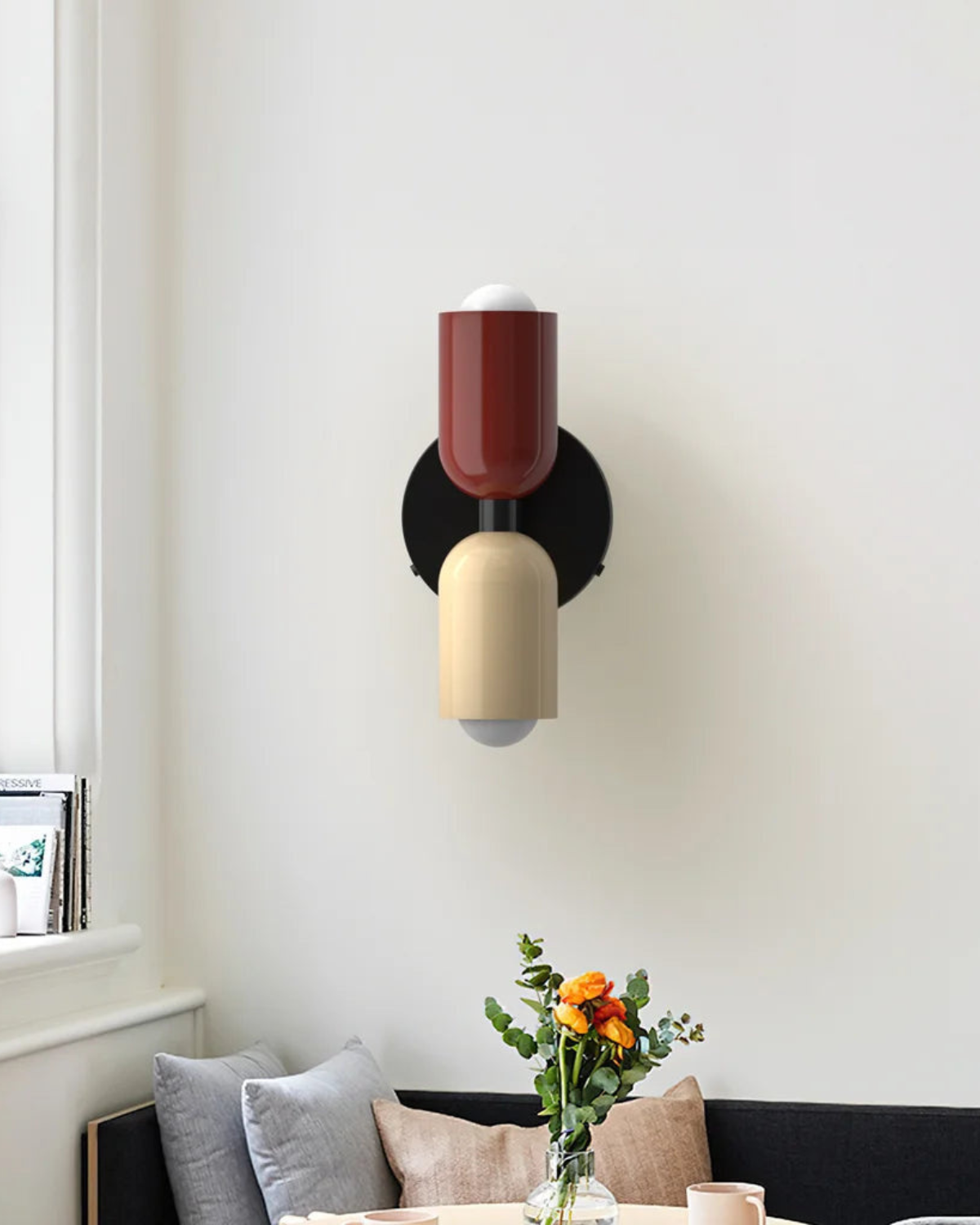 Wandlamp Dubbele Ronde Kap Zwart Frame Warm Sfeerlicht Slaapkamer Woonkamer Gang Minimalistische Wandverlichting Modern Japandi Scandinavisch Interieur