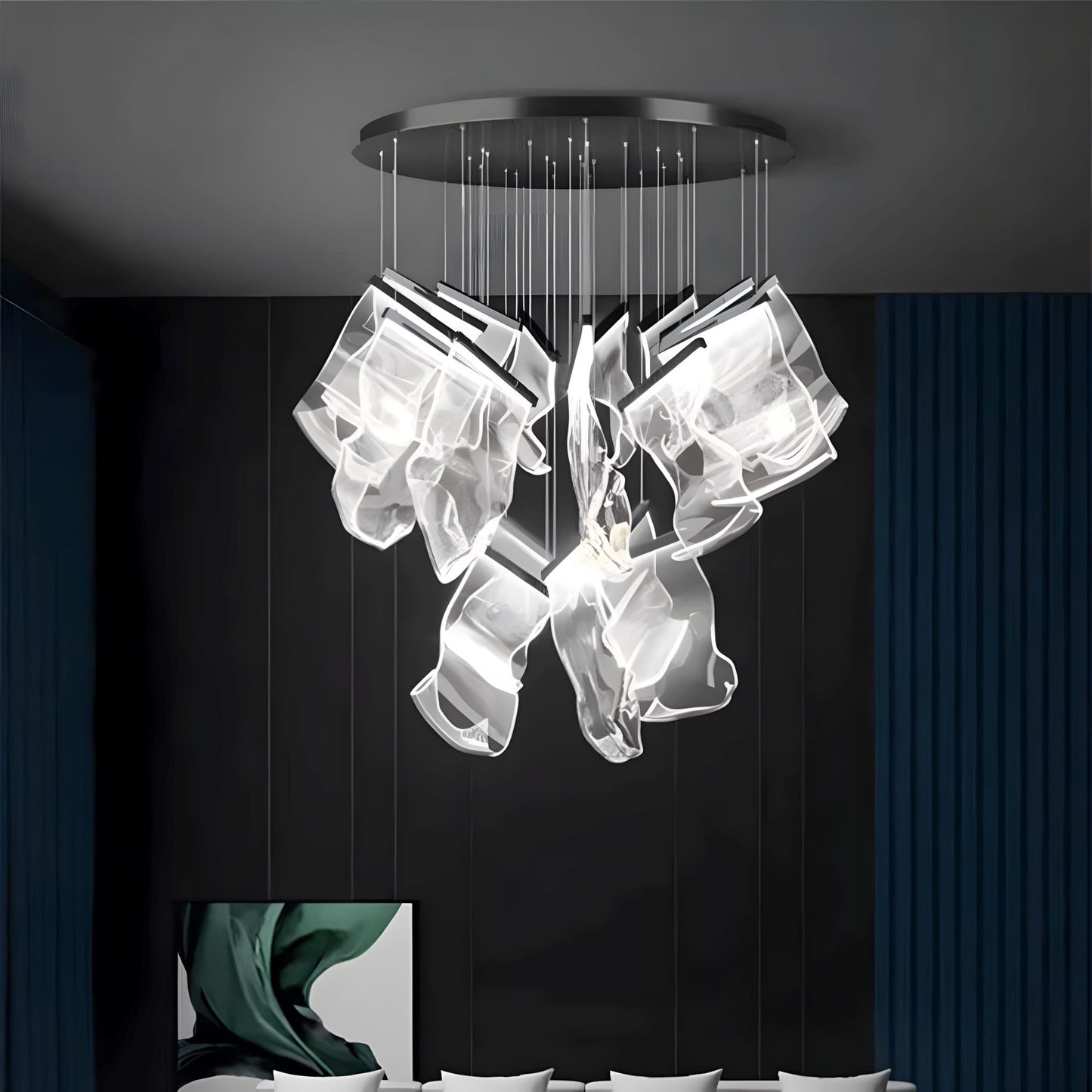 Moderne Design Kroonluchter Met Gelaagde Acryl Bladen En Verstelbare Hoogte