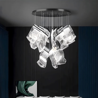 Moderne Design Kroonluchter Met Gelaagde Acryl Bladen En Verstelbare Hoogte