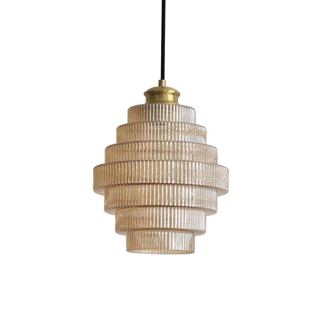 Hanglamp Glas Geribbeld Messing Gelaagd Woonkamer Eettafel Sfeerverlichting Vintage Design