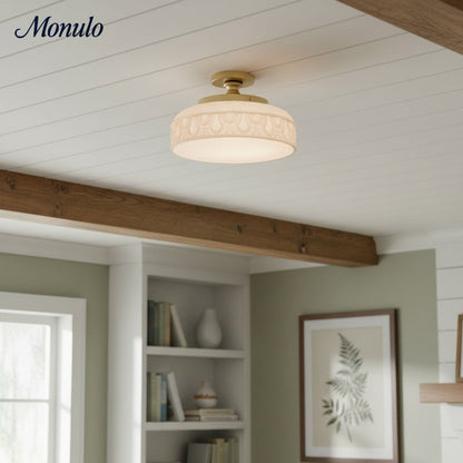 Geribbelde Glazen Plafondlamp met Metalen Armatuur – Minimalistische Verlichting voor Slaapkamer en Gang
