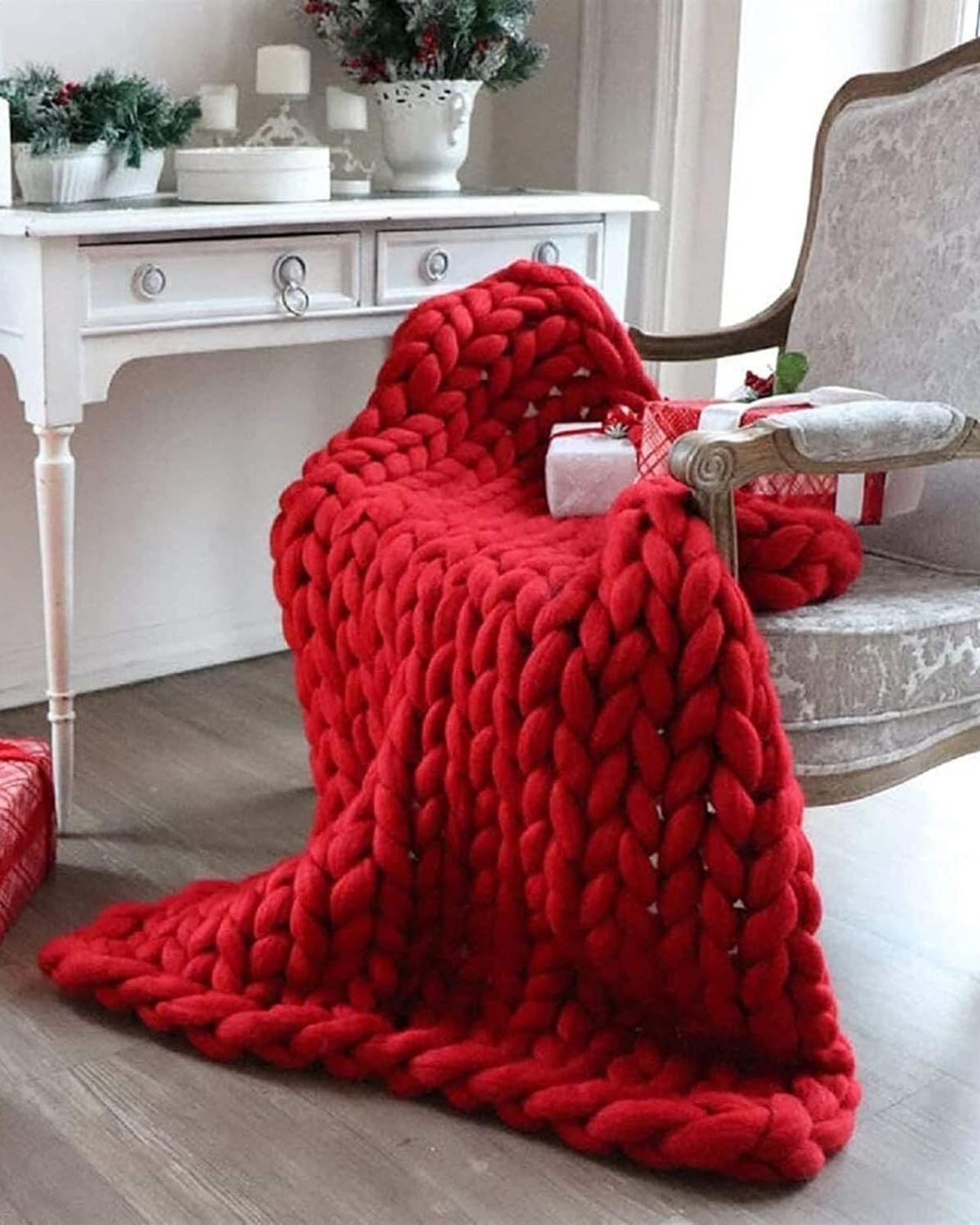 Handgebreid Chunky Plaid – Dik Gebreide Deken in Zachte Chenille voor Bank en Bed