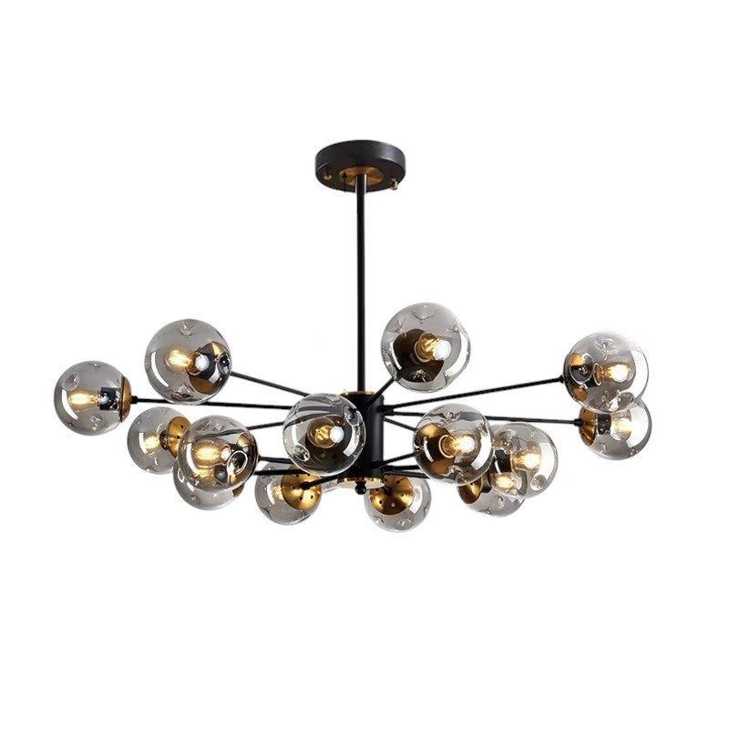 Scandinavische kroonluchter Ida glas ijzer zwart woonkamer eetkamer moderne hanglamp design verlichting bolvormig