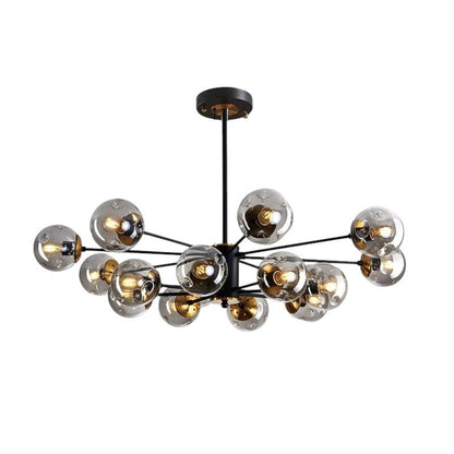 Scandinavische kroonluchter Ida glas ijzer zwart woonkamer eetkamer moderne hanglamp design verlichting bolvormig