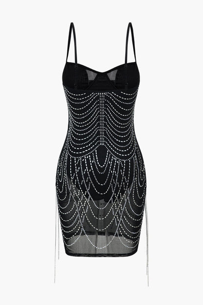 Kleed voor Vrouw Glitter Minirok Mesh Stof met Strass Steentjes