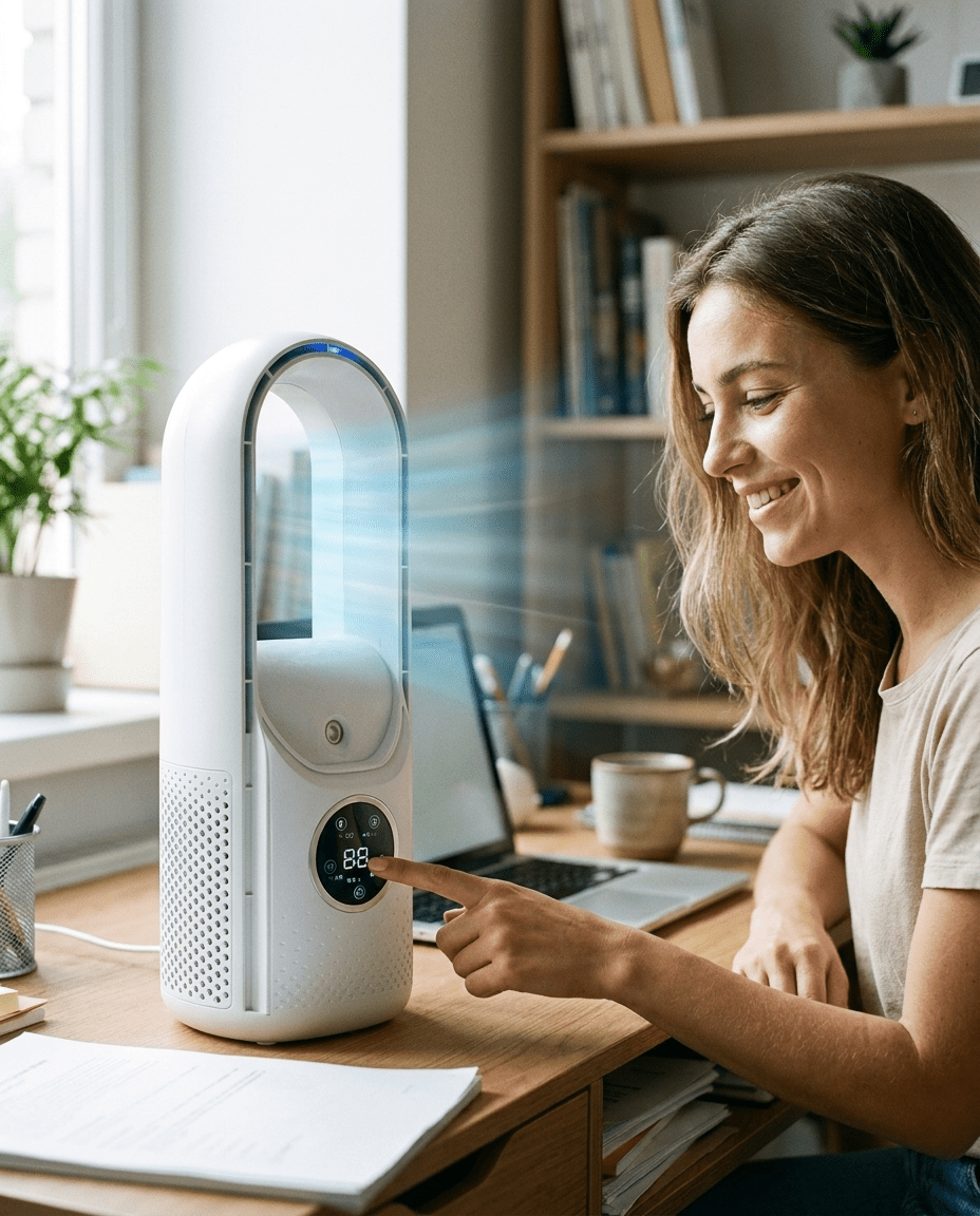 Torenventilator zonder Bladen Stil Ontwerp met Slaapstand voor Rustige Koeling Energie-efficiënt Compact Ideaal voor Slaapkamer Kantoor Woonkamer Nachtkastje Bureau