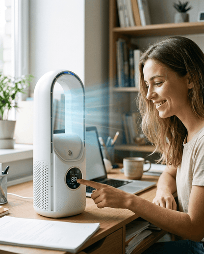 Torenventilator zonder Bladen Stil Ontwerp met Slaapstand voor Rustige Koeling Energie-efficiënt Compact Ideaal voor Slaapkamer Kantoor Woonkamer Nachtkastje Bureau