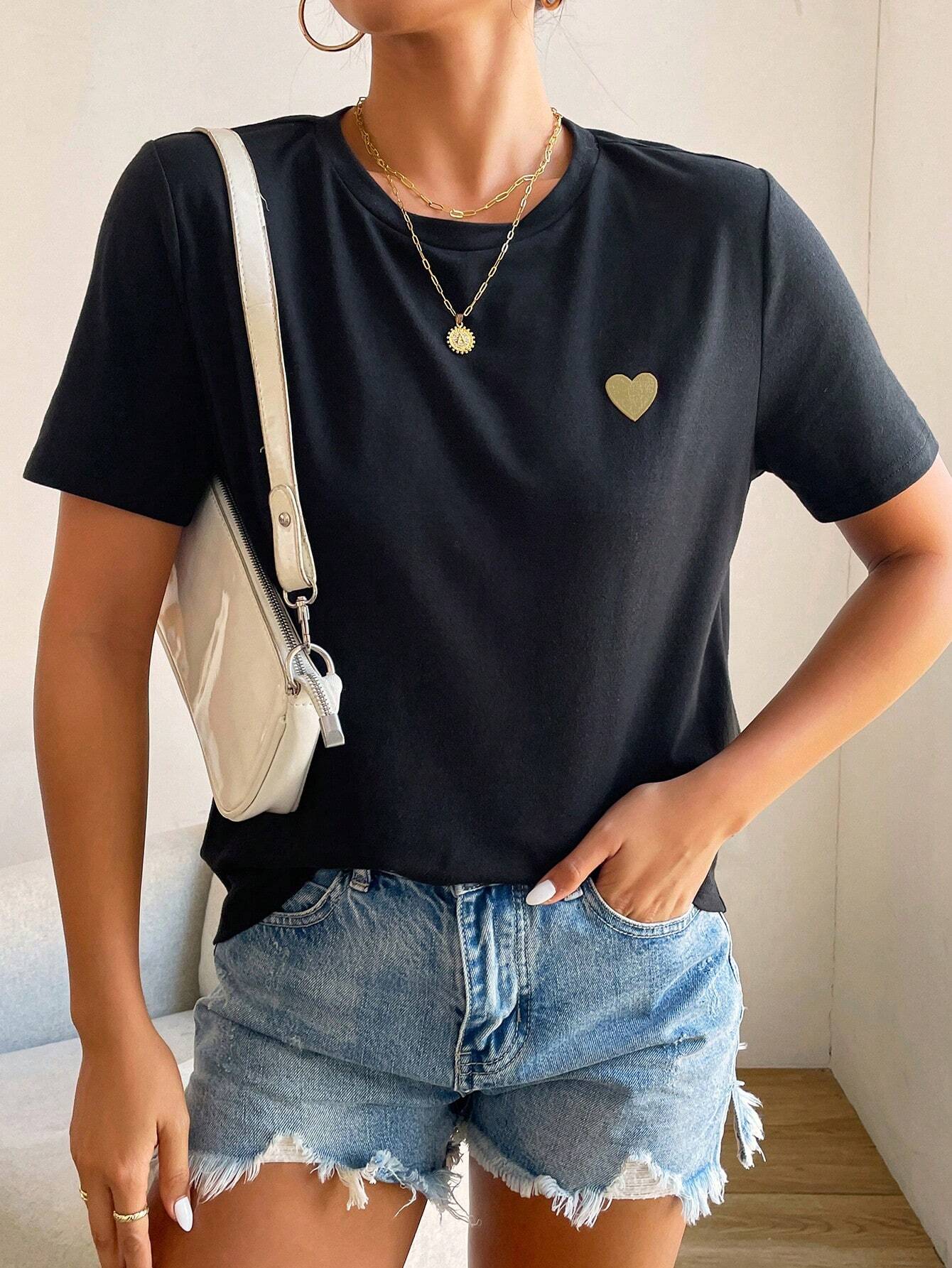 Dames T-Shirt met Hart - Eenvoudig Stijlvol Katoen