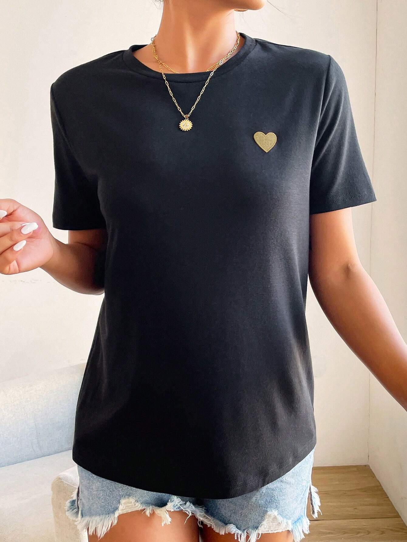 Dames T-Shirt met Hart - Eenvoudig Stijlvol Katoen