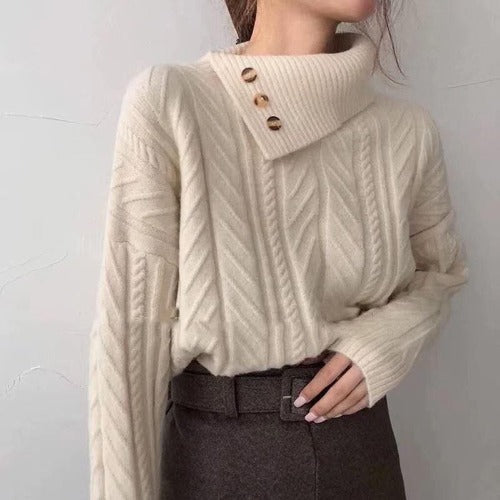 Dames Trui Gebreid met Kraag en Trendy Look