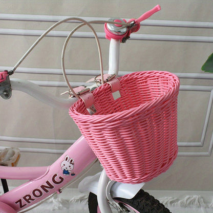 Fietsmand Kinderen Plastic Riet Roze Stuur Fietsmand Handgeweven Opbergmand Voor Kinderfiets