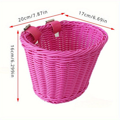 Fietsmand Kinderen Plastic Riet Roze Stuur Fietsmand Handgeweven Opbergmand Voor Kinderfiets